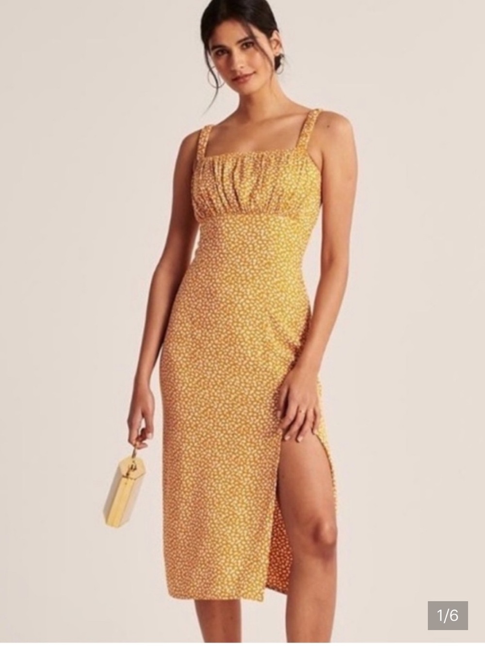 Abercrombie & Fitch Yellow Floral Square-Neck Midi Dress